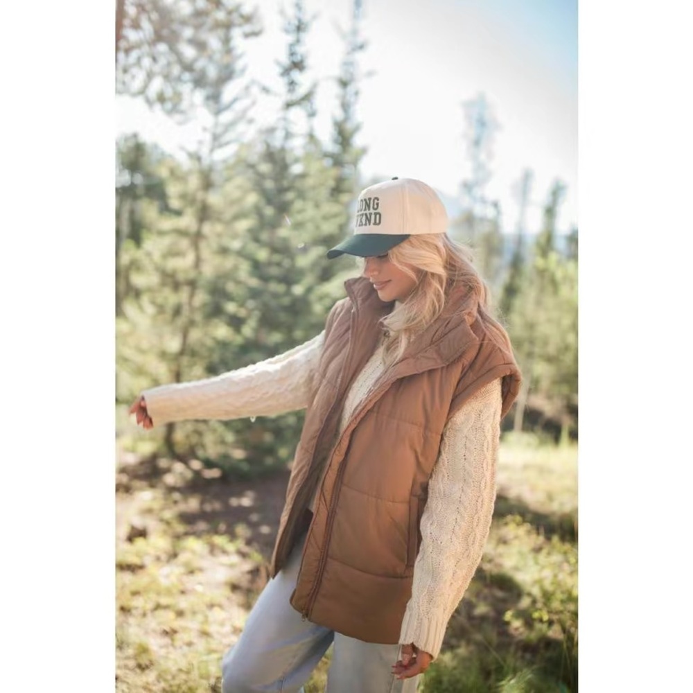 BEST BET BROWN OVERSIZED PUFFER VEST